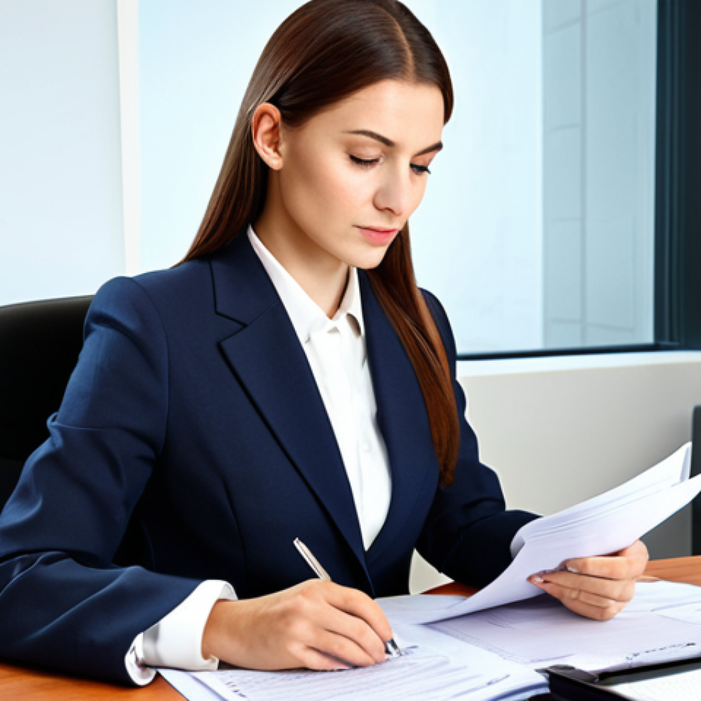 **

"A female accountant in a professional business suit, reviewing financial statements at a modern office desk, fully clothed, appropriate attire, safe for work, perfect anatomy, correct proportions, natural pose, financial documents visible, professional lighting, high quality, modest."

**